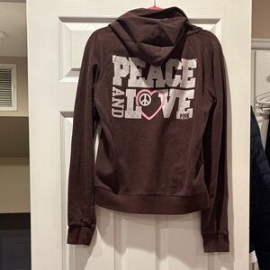 PINK Victoria's Secret Brown Hoodie with Peace and Love Graphic